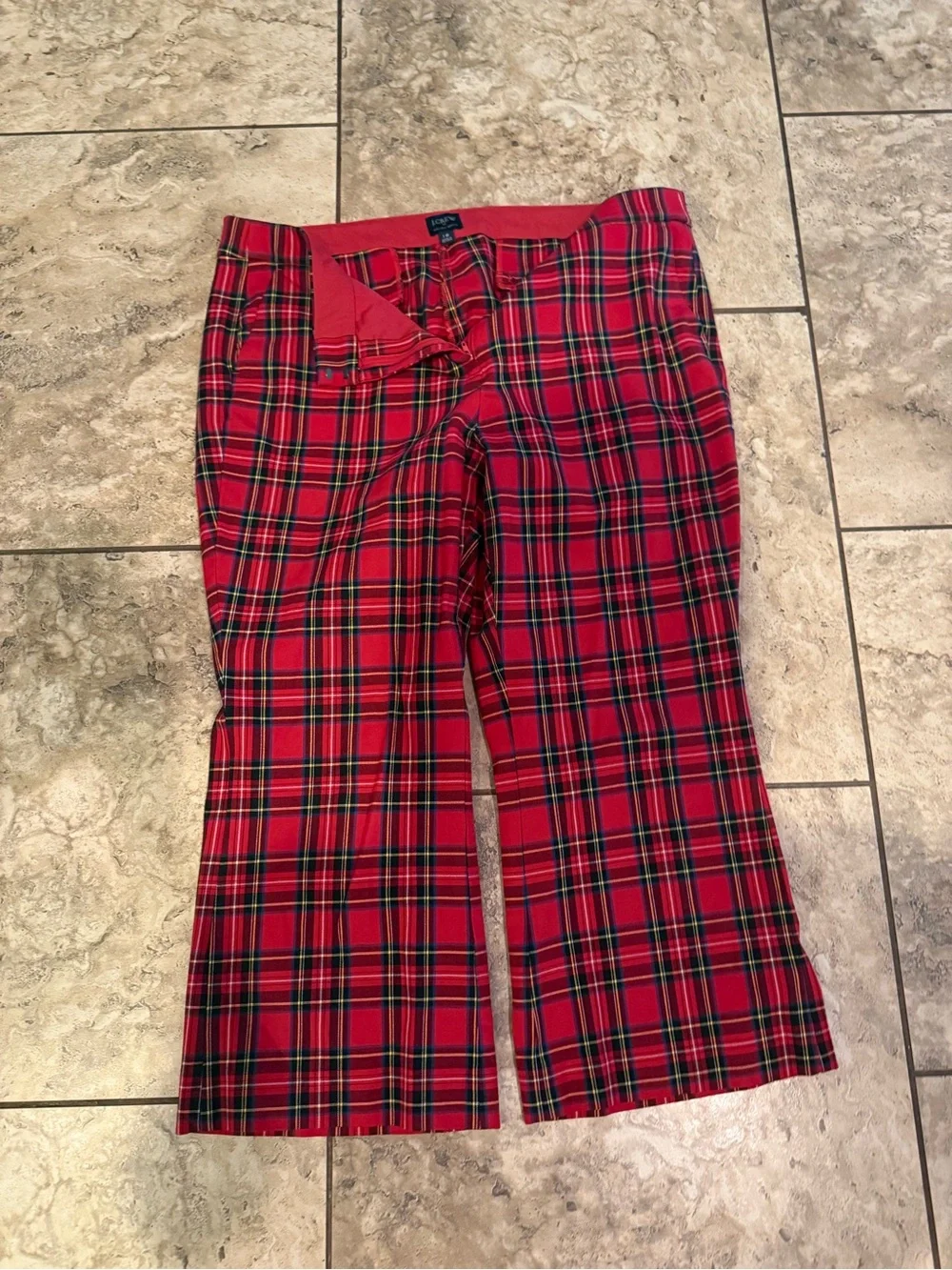 J. Crew Red Plaid Cropped Wide-Leg Pants